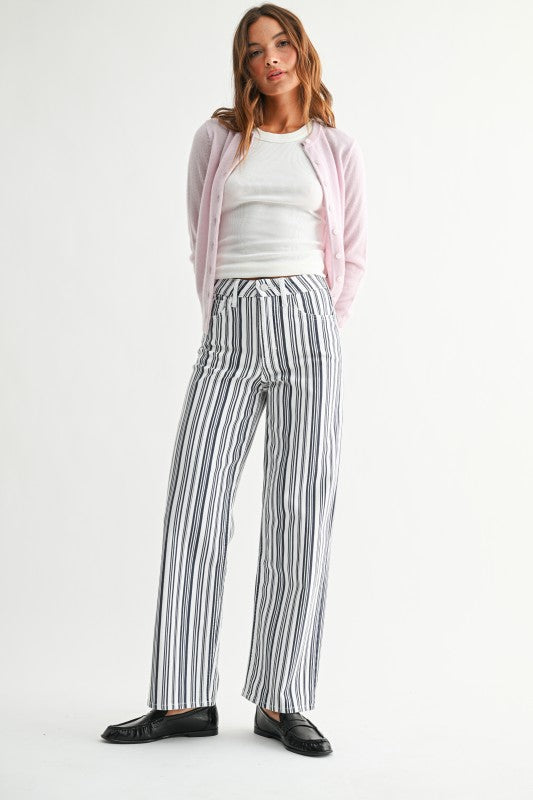 JBD Vintage Straight Stripe Denim Pants- Ivory/Navy – Bliss Boutique