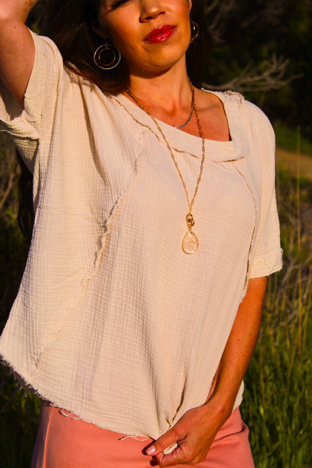 Light as a Feather Cotton Short Sleeve Top- Taupe
