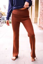 Cozy Cabin Ribbed Knit Pants - Chestnut