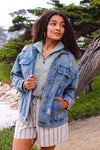 VEVERET Distressed Oversized Denim Jacket - Light Wash