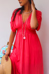 Love in the Air V-Neck Draped Sleeve Maxi Dress - Coral