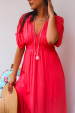 Love in the Air V-Neck Draped Sleeve Maxi Dress - Coral