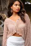 How Lucky Bell Sleeve Knit Button Top - Beige