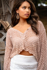 How Lucky Bell Sleeve Knit Button Top - Beige