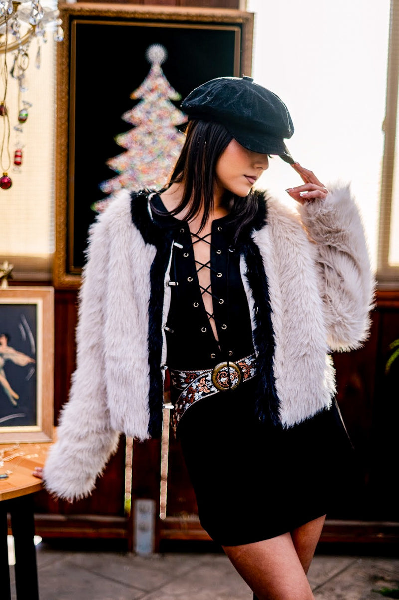 Ladies Night Faux Suede Lace Up Mini Dress-Black