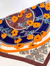 Poppy Pattern Scarf - Navy/Tangerine