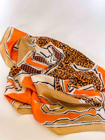 Horse Pattern Stripe-Detail Scarf - Oat Milk/Tangerine