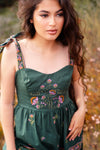 Magic Elixir Embroidered Detail Tie Strap Maxi Dress - Hunter/Multi