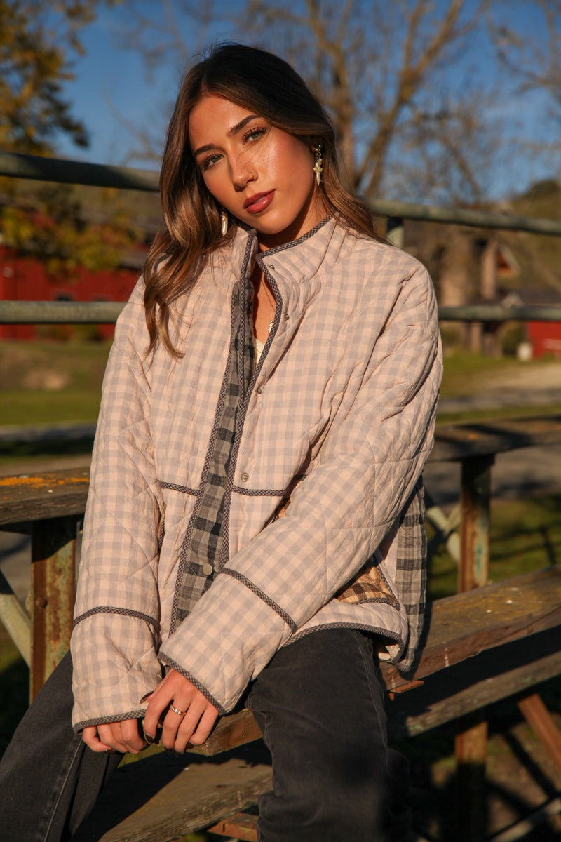 Frosty Feeling Quilted Gingham Jacket - Periwinkle/Multi