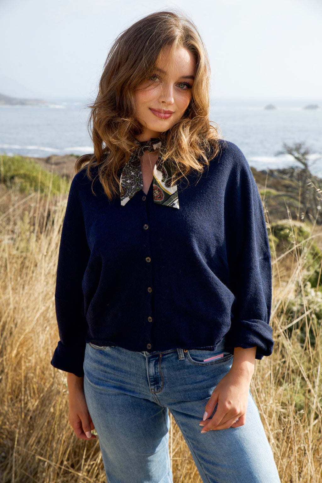 Bay Breeze Lightweight Button Down Knit Cardigan-Navy