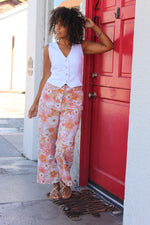 Summer Elixir Floral Wide Leg Denim Pant - Peach/Multi