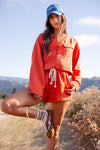 Sweet Clementine Pocket Detail Cropped Shacket - Burnt Orange