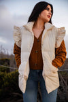 Frill and Frost Puffer Vest With Ruffled Trim - CREAM