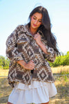 Sundazed Soul Geometric Print Button Up Jacket- Brown/Tan