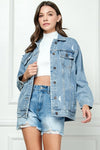 Worn In Wild Distressed Denim Long Jacket - Medium Wash