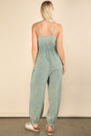 Coastal Cruising Spaghetti Strap V-Neck Muslin Jumpsuit- Sage
