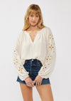 Salt and Sol Floral Embroidered Blouse Longsleeve -Natural