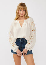 Salt and Sol Floral Embroidered Blouse Longsleeve -Natural