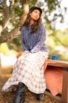 Indigo Bloom Crew Neck Cable Knit Sweater- Mute Navy