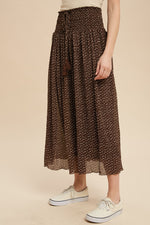 Chocolate Kiss Smocked Waist Floral Maxi Skirt - Mocha