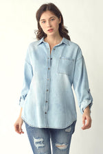 Risen Oversized Denim Button Up - Light Wash