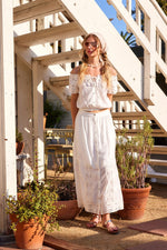 Analeah Lace Maxi Skirt W/ Abalone Buttons- Off White