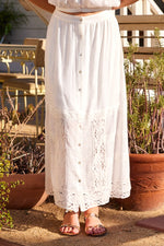 Analeah Lace Maxi Skirt W/ Abalone Buttons- Off White