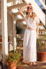 Analeah Lace Maxi Skirt W/ Abalone Buttons- Off White