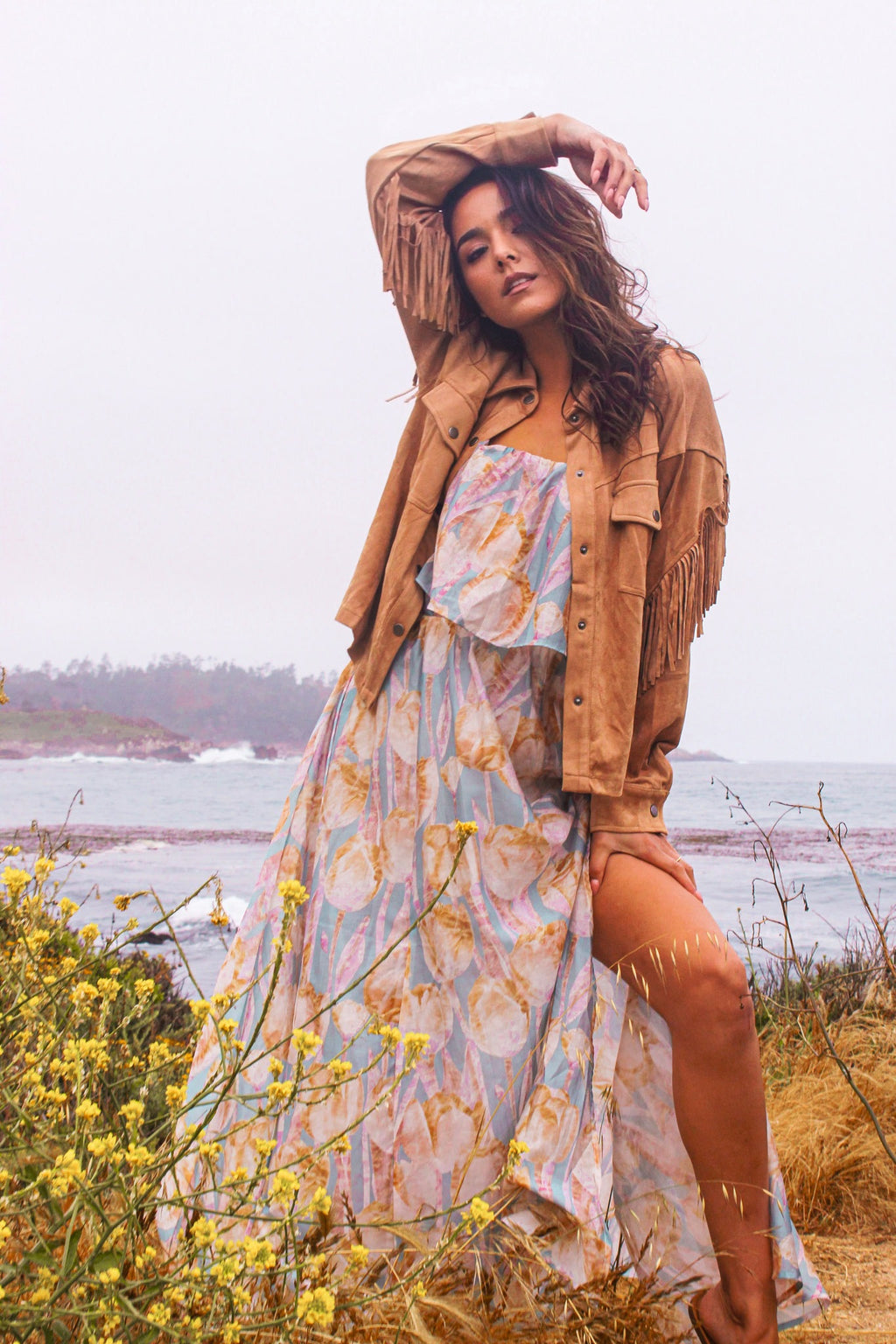 Wild Child Fringed Suede Shirt Jacket- Latte