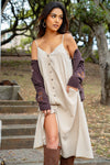 Honey Draped Spaghetti Strap Button Up Dress - Taupe