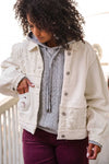 Sweet As Can Be Button Front Shacket Lace + Fleece- Oatmilk