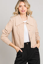 Have It All Cozy Cable Knit Cardigan Oversized Collar- Sand