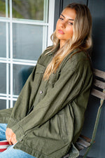 Alpine Drive Oversized Denim Shacket - Olive