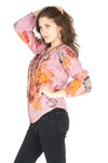 Heartland Honey Tie Embroidered Detail Cotton Blouse- Pink/Multi