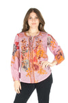 Heartland Honey Tie Embroidered Detail Cotton Blouse- Pink/Multi