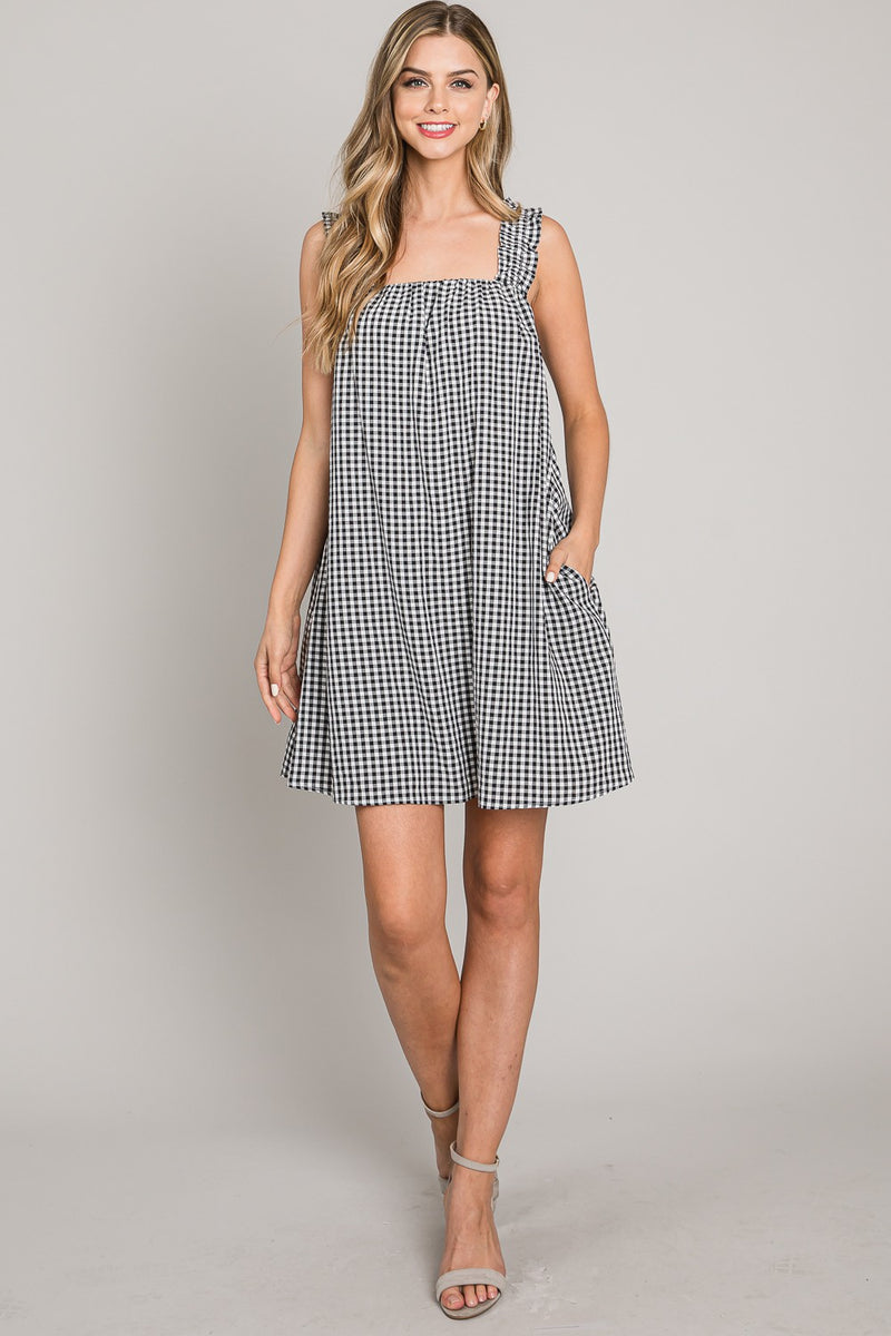 Daisy Jane Gingham Check Print Dress- Black/White