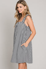 Daisy Jane Gingham Check Print Dress- Black/White