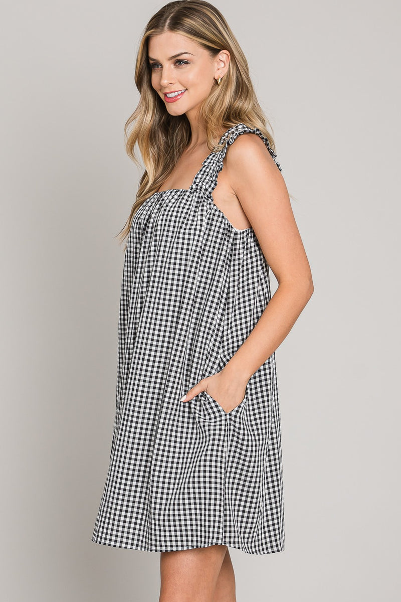 Daisy Jane Gingham Check Print Dress- Black/White