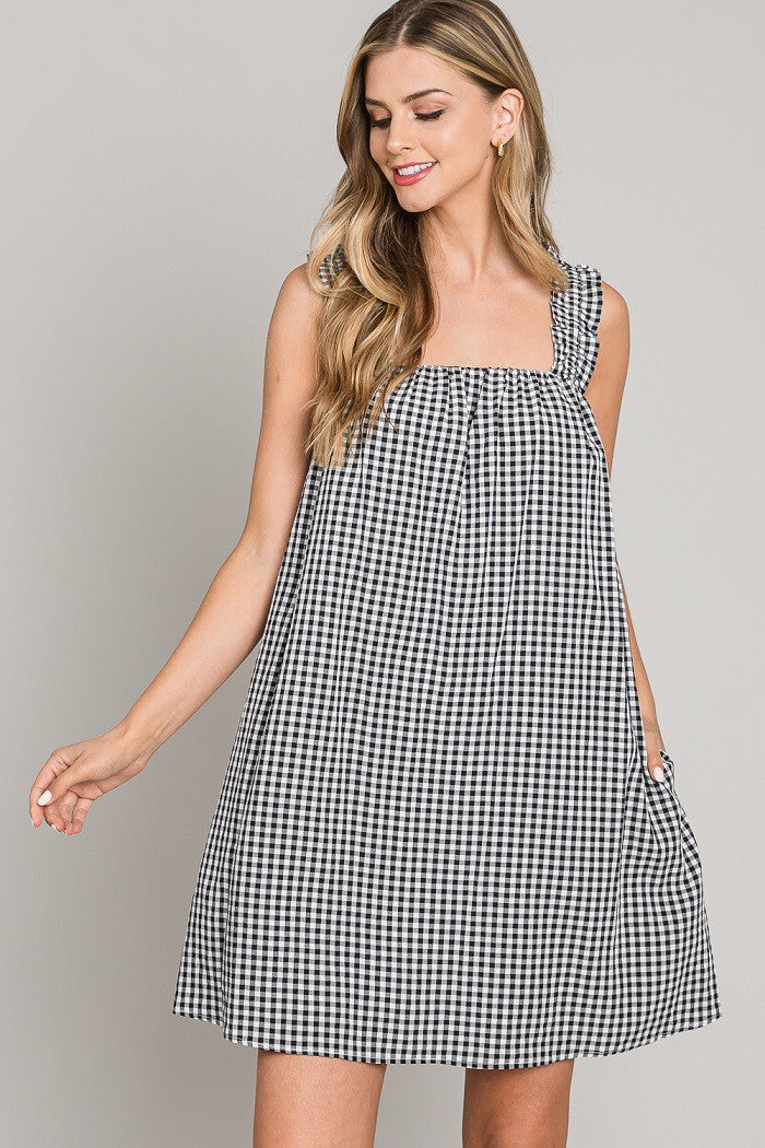 Daisy Jane Gingham Check Print Dress- Black/White