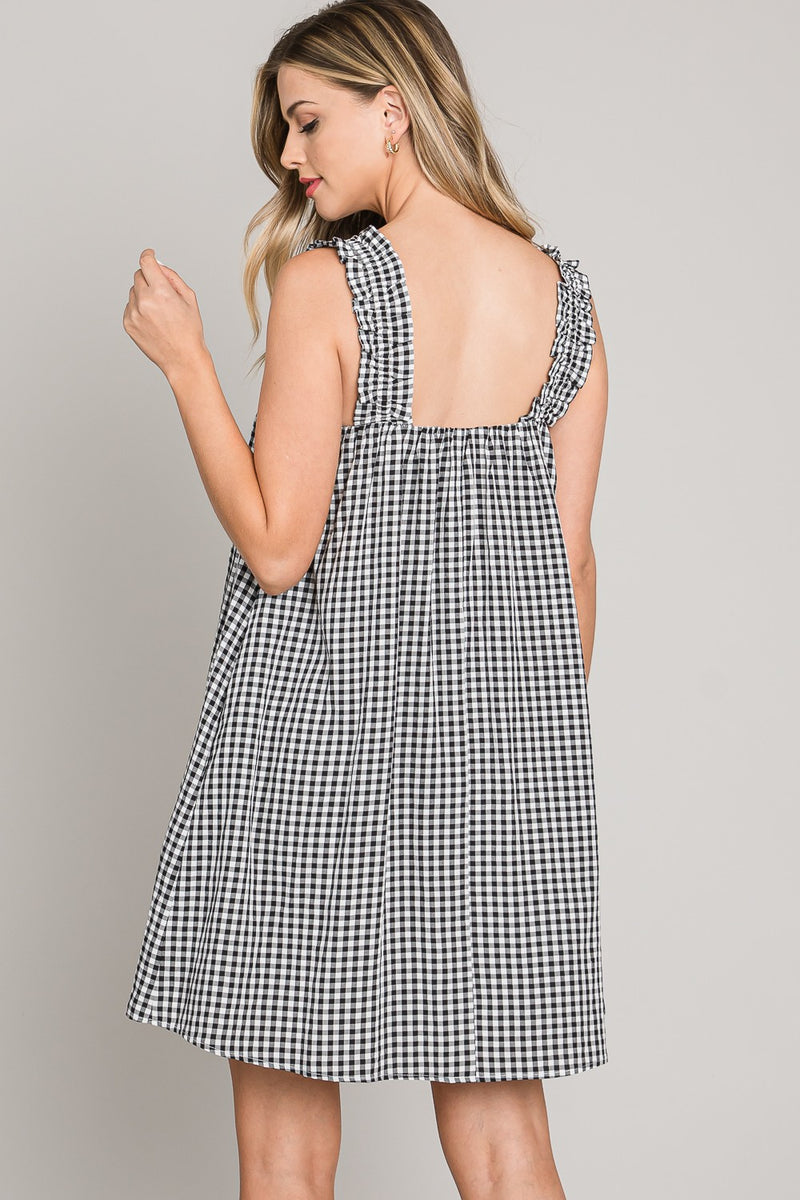 Daisy Jane Gingham Check Print Dress- Black/White