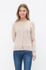 Quinn Cableknit Cropped Cardigan- Khaki