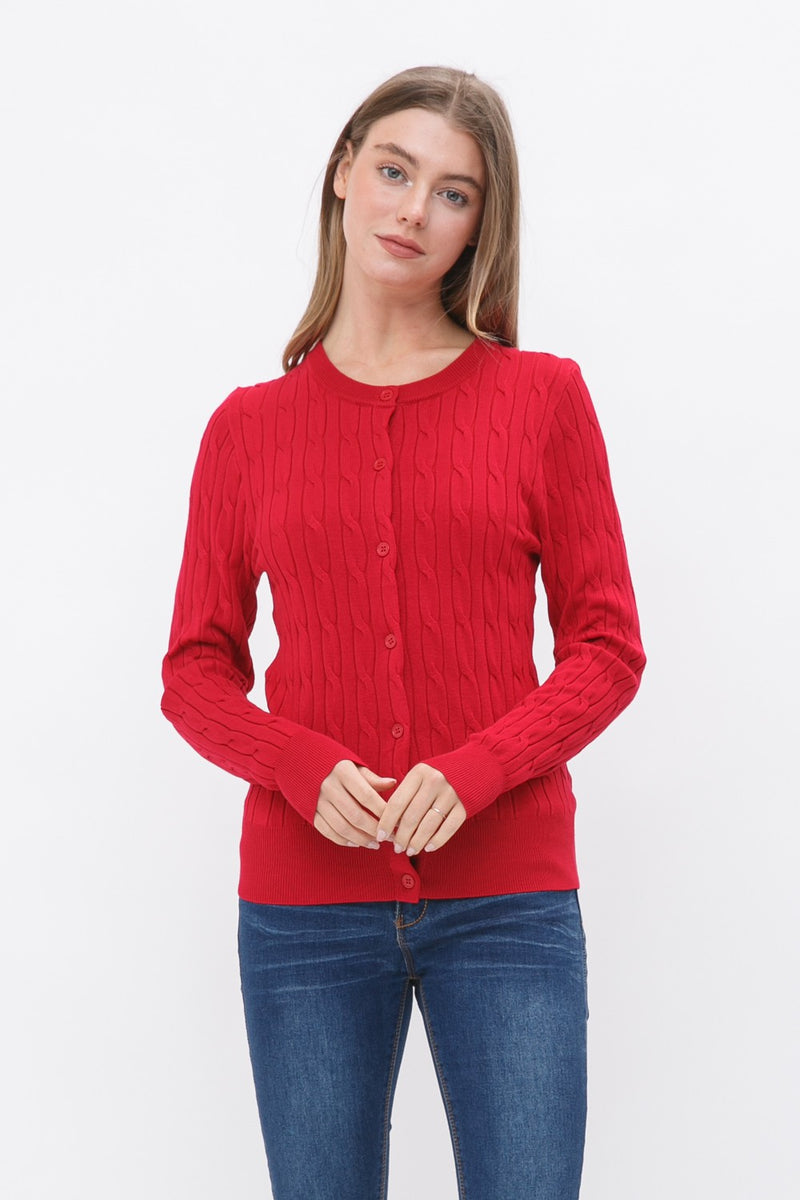 So Sophisticated Cableknit Cropped Cardigan- Apple