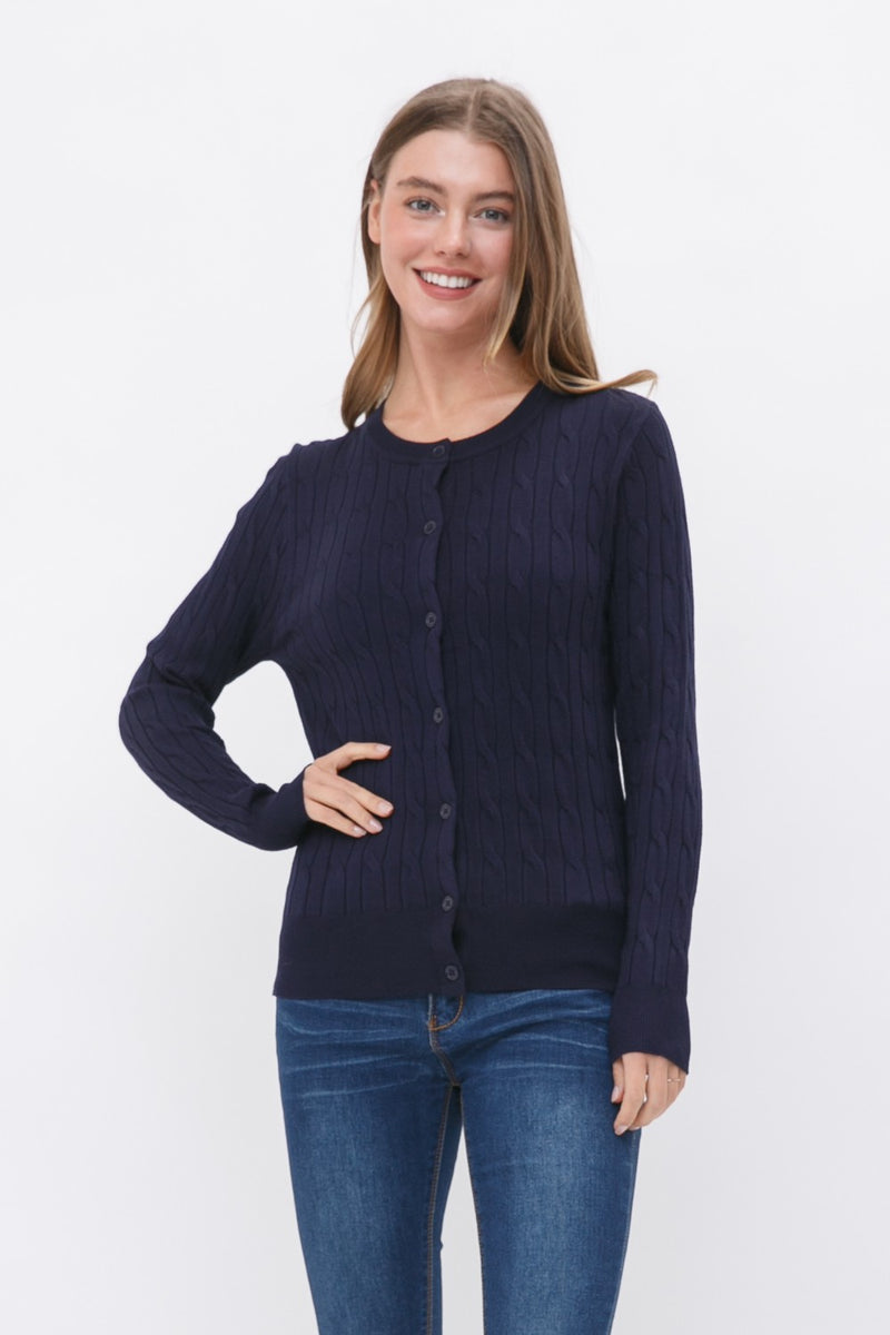 Quinn Cableknit Cropped Cardigan- Navy
