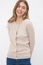 Quinn Cableknit Cropped Cardigan- Khaki