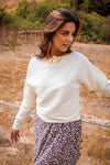 Autumn Reverie Ribbed Boatneck Knit Top- Ivory