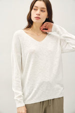 Ashlyn V-Neck Longsleeve Lightweight Sweater- Ivory