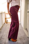 JBD Corduroy Mini Pocket Full Length Wide Leg Pants- Burgundy