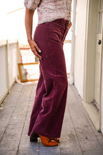 JBD Corduroy Mini Pocket Full Length Wide Leg Pants- Burgundy