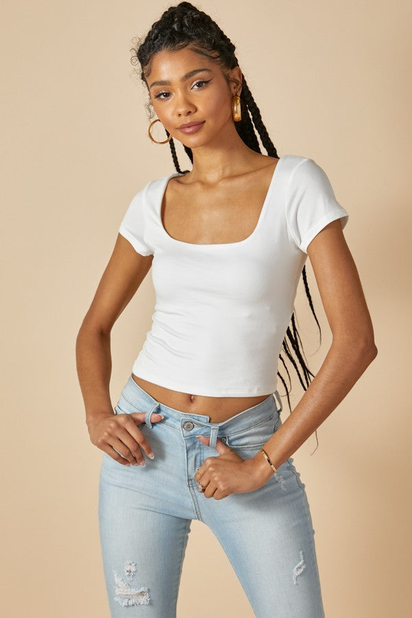 Mikaela Round Neck Crop Top - White