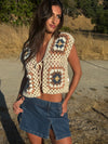 Desert Disco Crochet Vest- Ivory/Navy/Peach